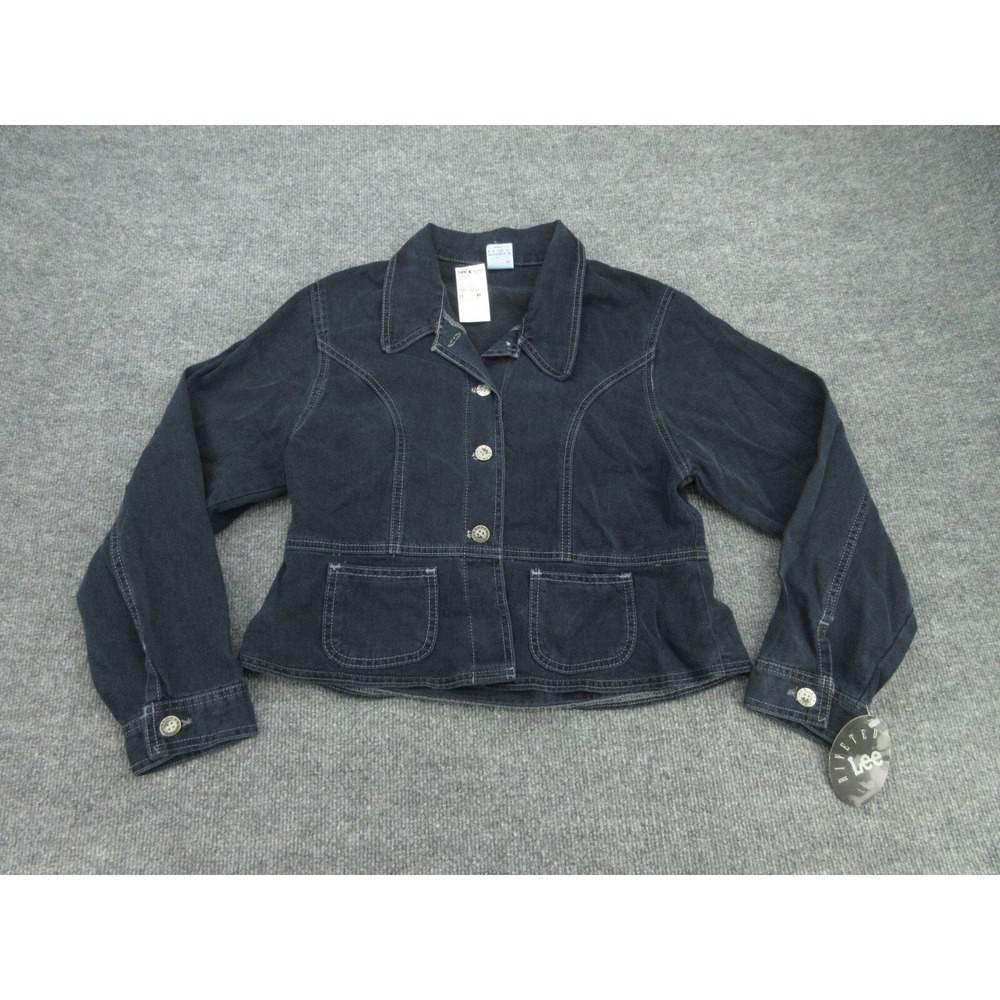 Lee Womens Jacket Petite Medium NWT Blue Black Cropped Pieced Denim MP